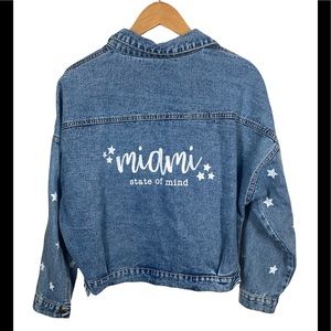 RIVALRY Star Print “Miami State Of Mind” Jean Jacket Oversized XS